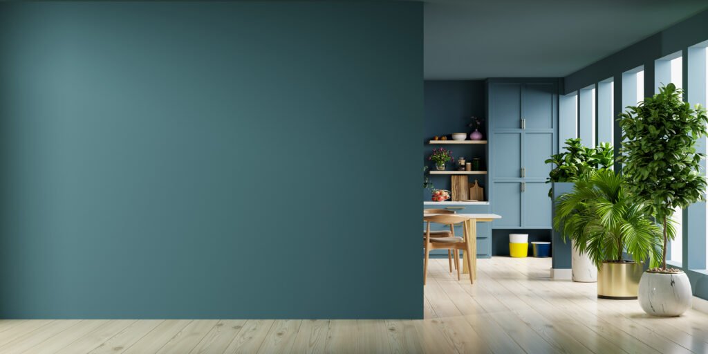 Modern style kitchen interior design with dark wall.3d rendering